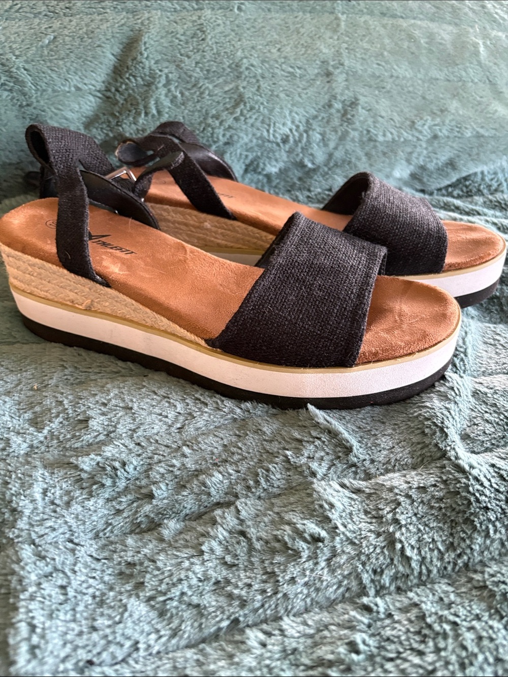Black Platform Espadrille Sandals with Tan Footbed - Women